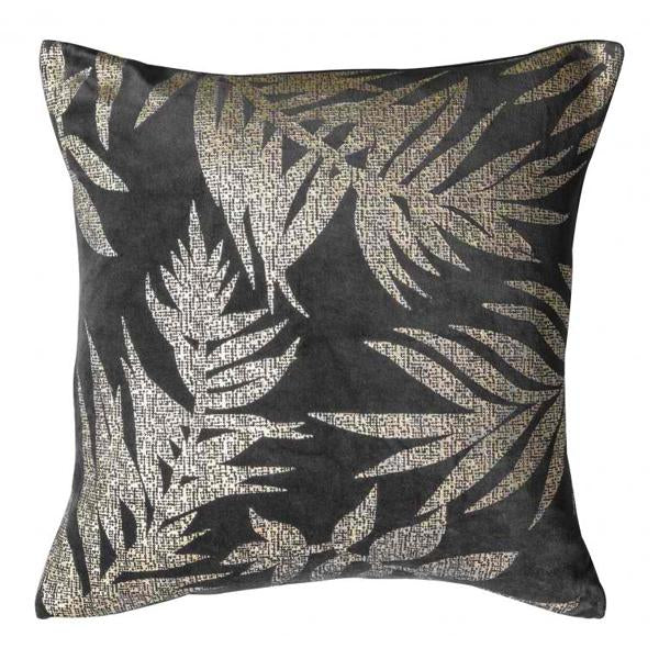 Gallery Interiors Velvet Metallic Leaves Cushion In Grey Outlet