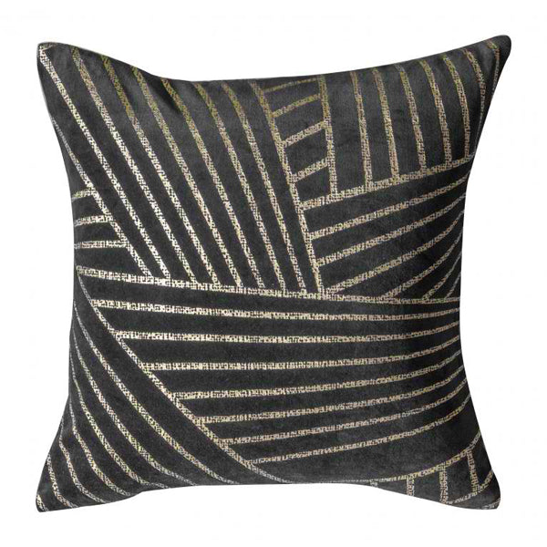 Gallery Interiors Velvet Linear Geo Cushion In Grey Outlet