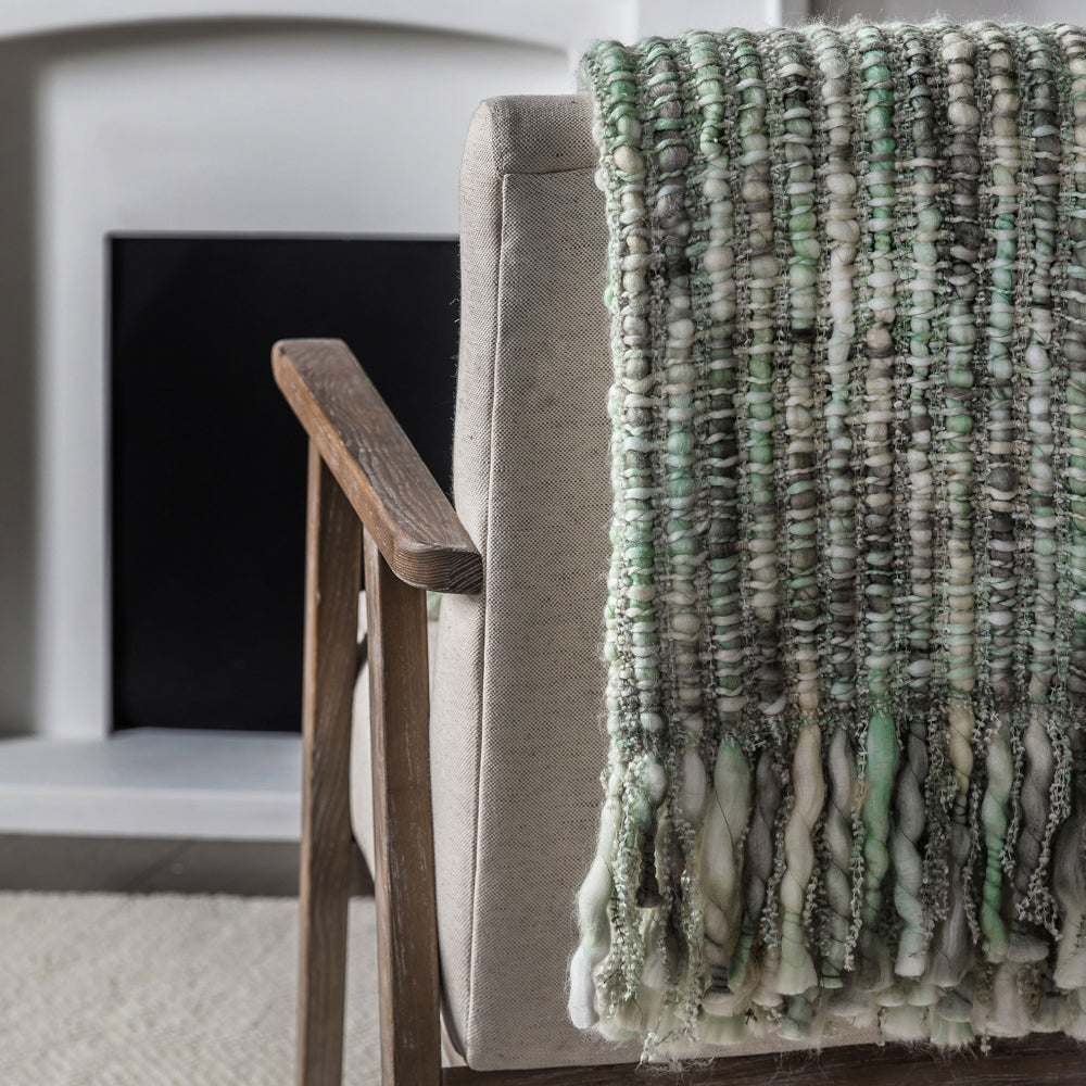 Product photograph of Gallery Interiors Noella Space Dyed Throw In Sage from Olivia's.