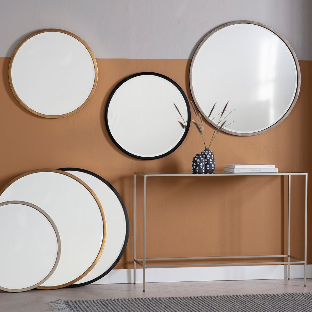 Product photograph of Gallery Interiors Higgins Round Mirror In Black Large from Olivia's.
