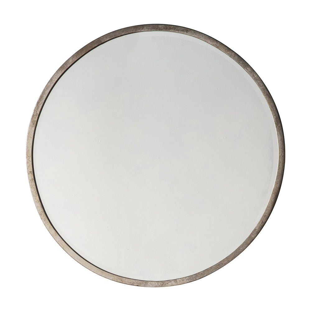 Product photograph of Gallery Interiors Higgins Round Mirror In Antiuqe Silver from Olivia's