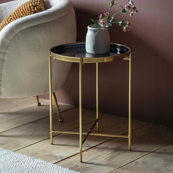Product photograph of Gallery Interiors Valetta Side Table In Black And Gold from Olivia's.