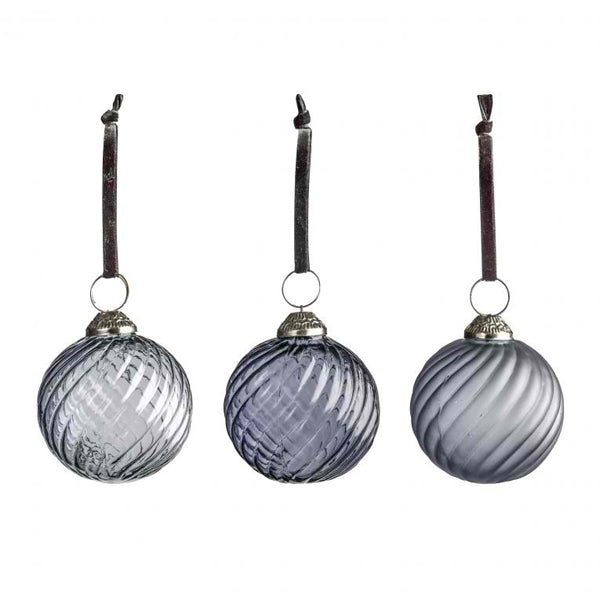 Product photograph of Gallery Interiors Large Farley Blue Ice Assorted Swirl Baubles 6pk Ice Blue Large from Olivia's