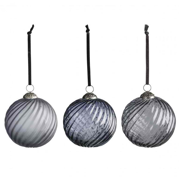 Product photograph of Gallery Interiors Large Farley Blue Ice Assorted Swirl Baubles 6pk Ice Blue Large from Olivia's.