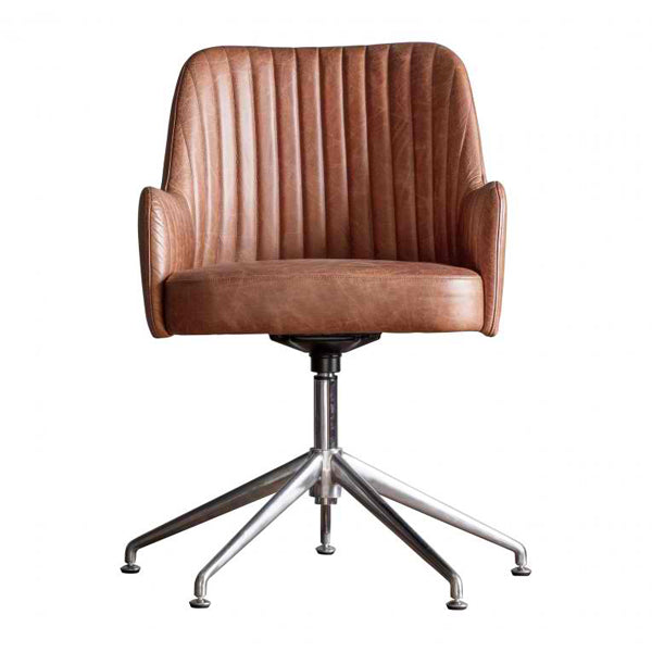 Product photograph of Gallery Interiors Curie Swivel Chair In Vintage Brown Leather from Olivia's