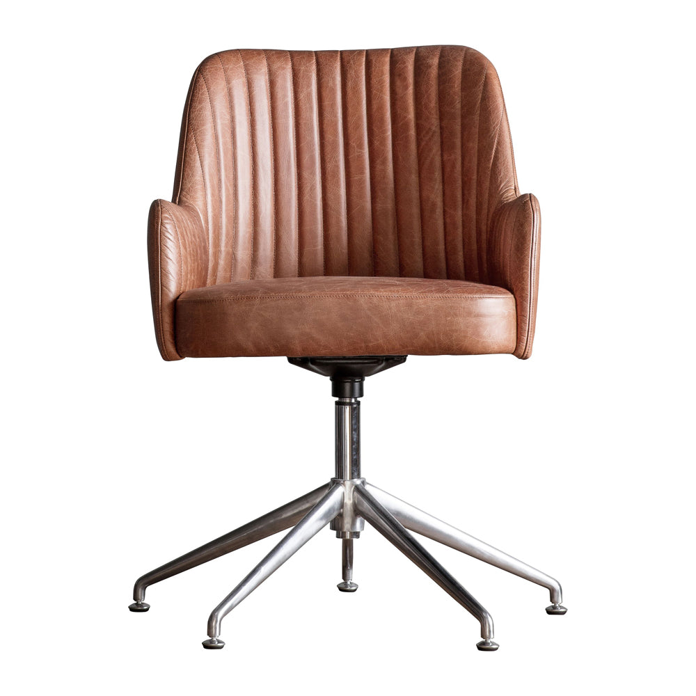 Product photograph of Gallery Interiors Curie Swivel Chair In Vintage Brown Leather from Olivia's.