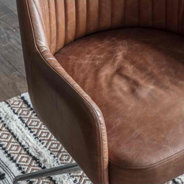 Product photograph of Gallery Interiors Curie Swivel Chair In Vintage Brown Leather Outlet from Olivia's.
