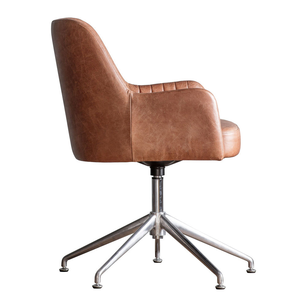 Product photograph of Gallery Interiors Curie Swivel Chair In Vintage Brown Leather from Olivia's.