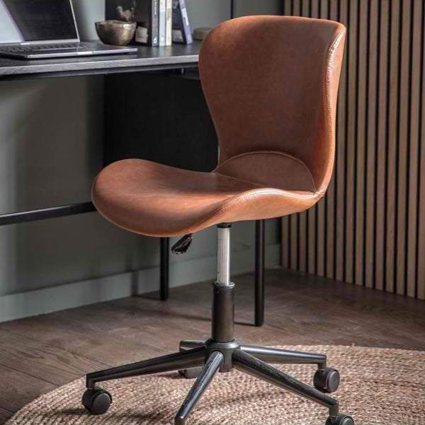 Product photograph of Gallery Interiors Mendel Desk Chair In Brown Outlet from Olivia's.