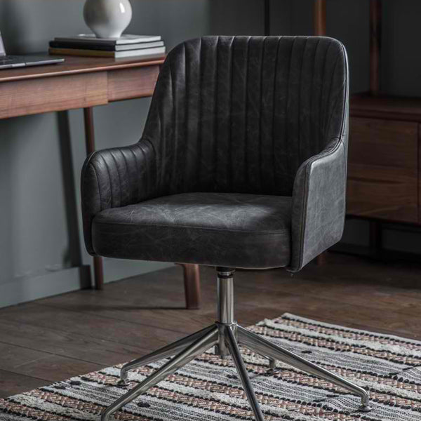 Product photograph of Gallery Interiors Curie Swivel Chair In Antique Ebony from Olivia's.