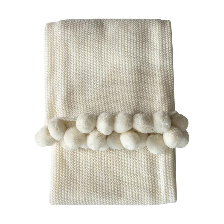 Gallery Direct Moss Stitched Pom Pom Throw Cream Outlet