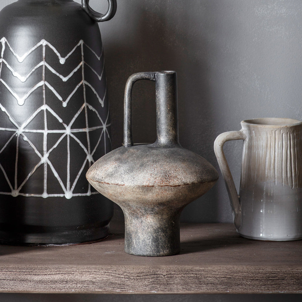 Product photograph of Gallery Interiors Yuki Fossil Black Vase from Olivia's.