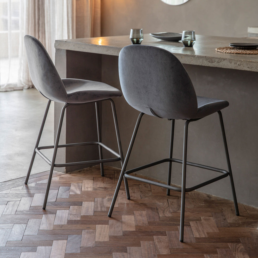 Product photograph of Gallery Interiors Set Of 2 Flanagan Velvet Bar Stools In Dark Grey from Olivia's.