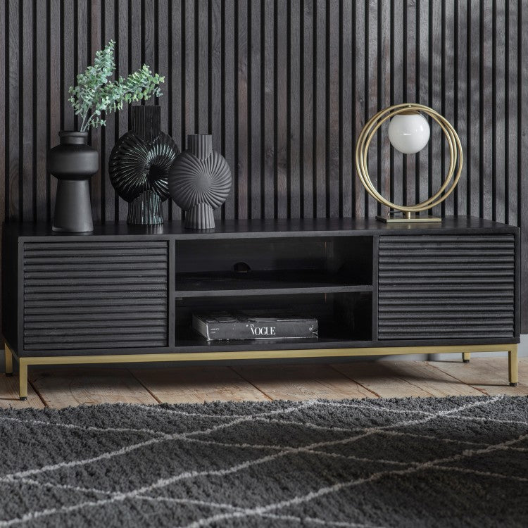 Product photograph of Gallery Interiors Ripple Media Unit In Black from Olivia's.