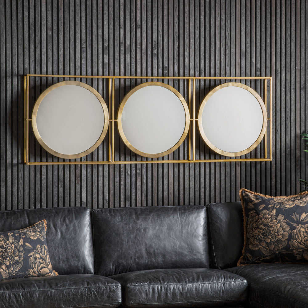 Product photograph of Gallery Interiors Hague Wall Mirror In Brass Single from Olivia's.