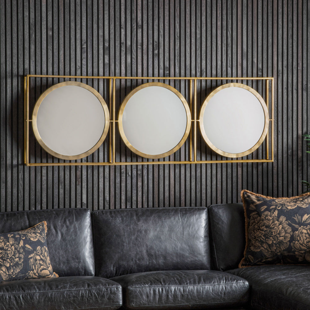 Product photograph of Gallery Interiors Hague Wall Mirror In Brass Triple from Olivia's.