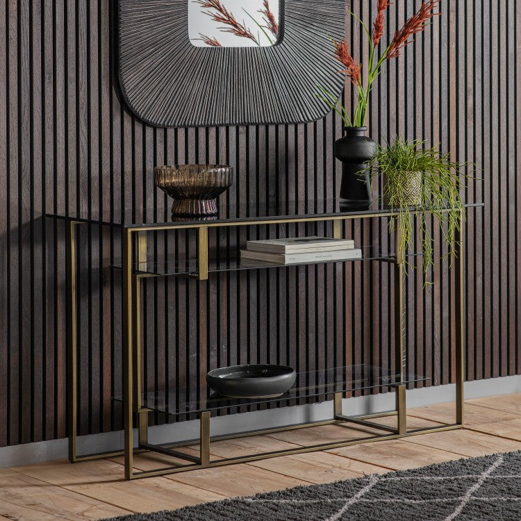 Product photograph of Gallery Interiors Thornton Bronze Console Table from Olivia's.
