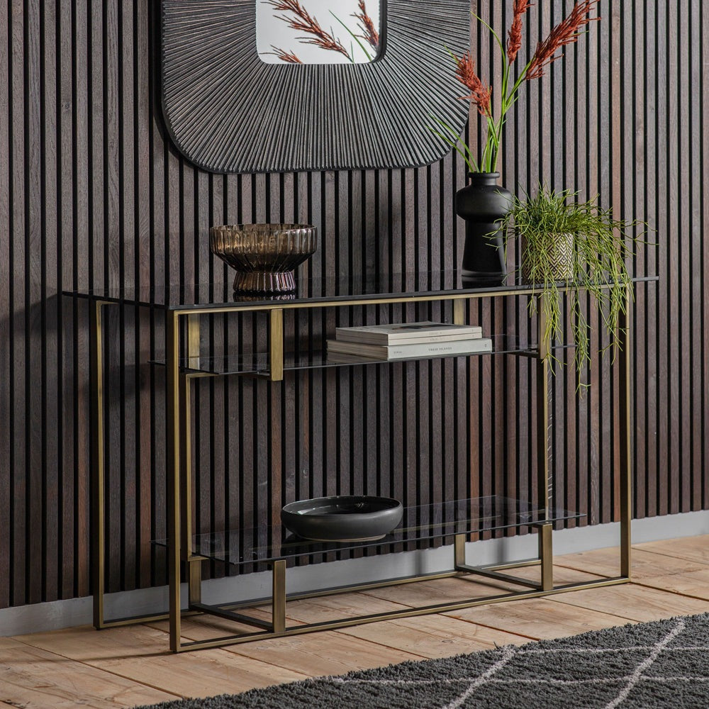 Product photograph of Gallery Interiors Thornton Bronze Console Table from Olivia's.