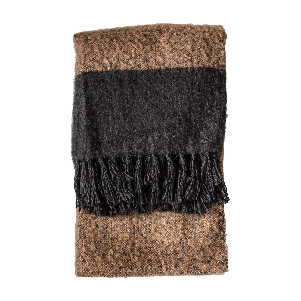 Product photograph of Gallery Interiors Tonal Faux Mohair Throw In Black Camel from Olivia's