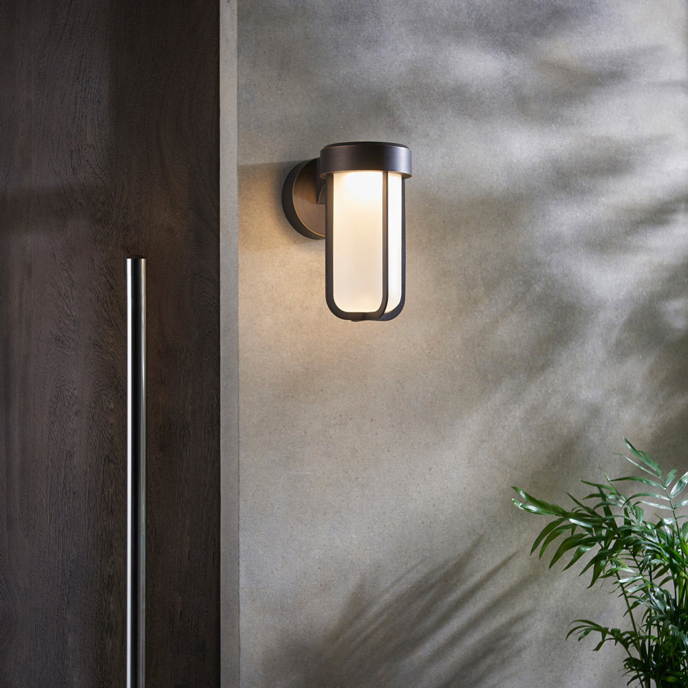 Product photograph of Olivia S Ava Outdoor Wall Light In Bronze With Frosted Glass from Olivia's
