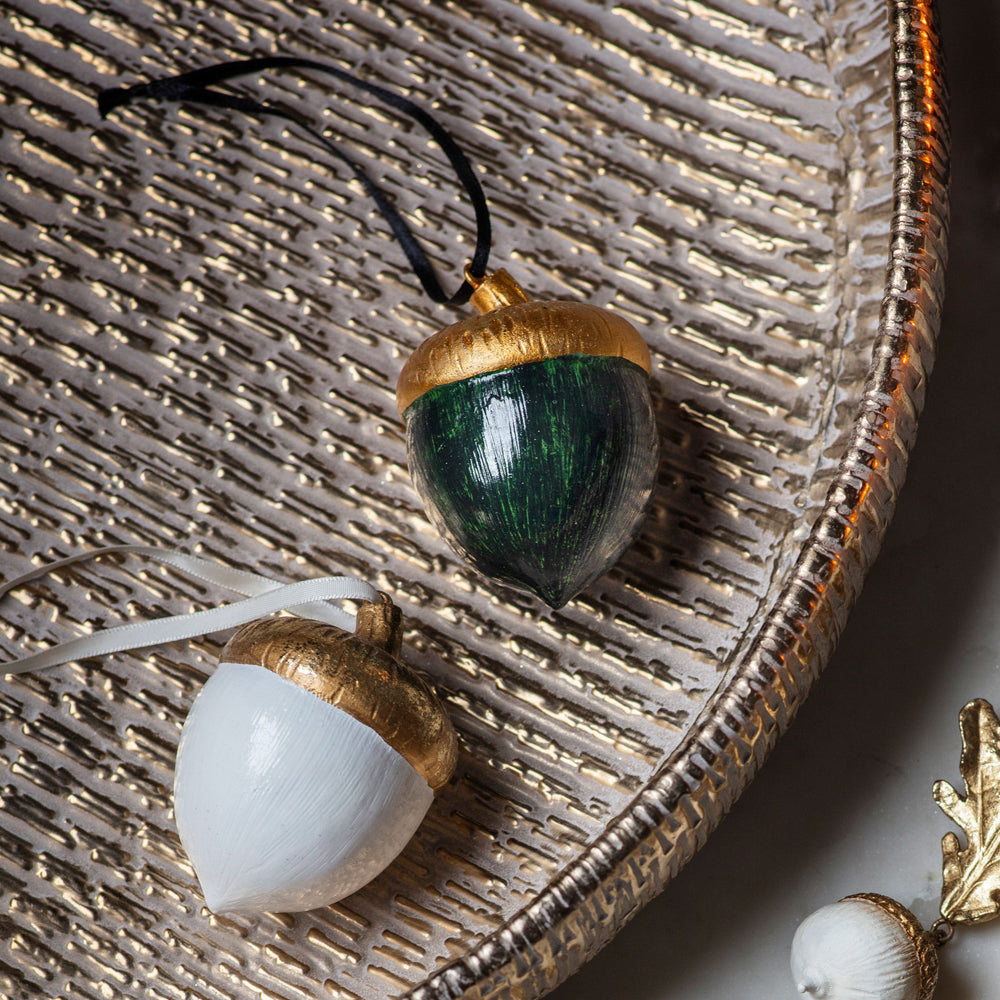Product photograph of Gallery Interiors Set Of 3 Acorn Bauble White Gold from Olivia's.