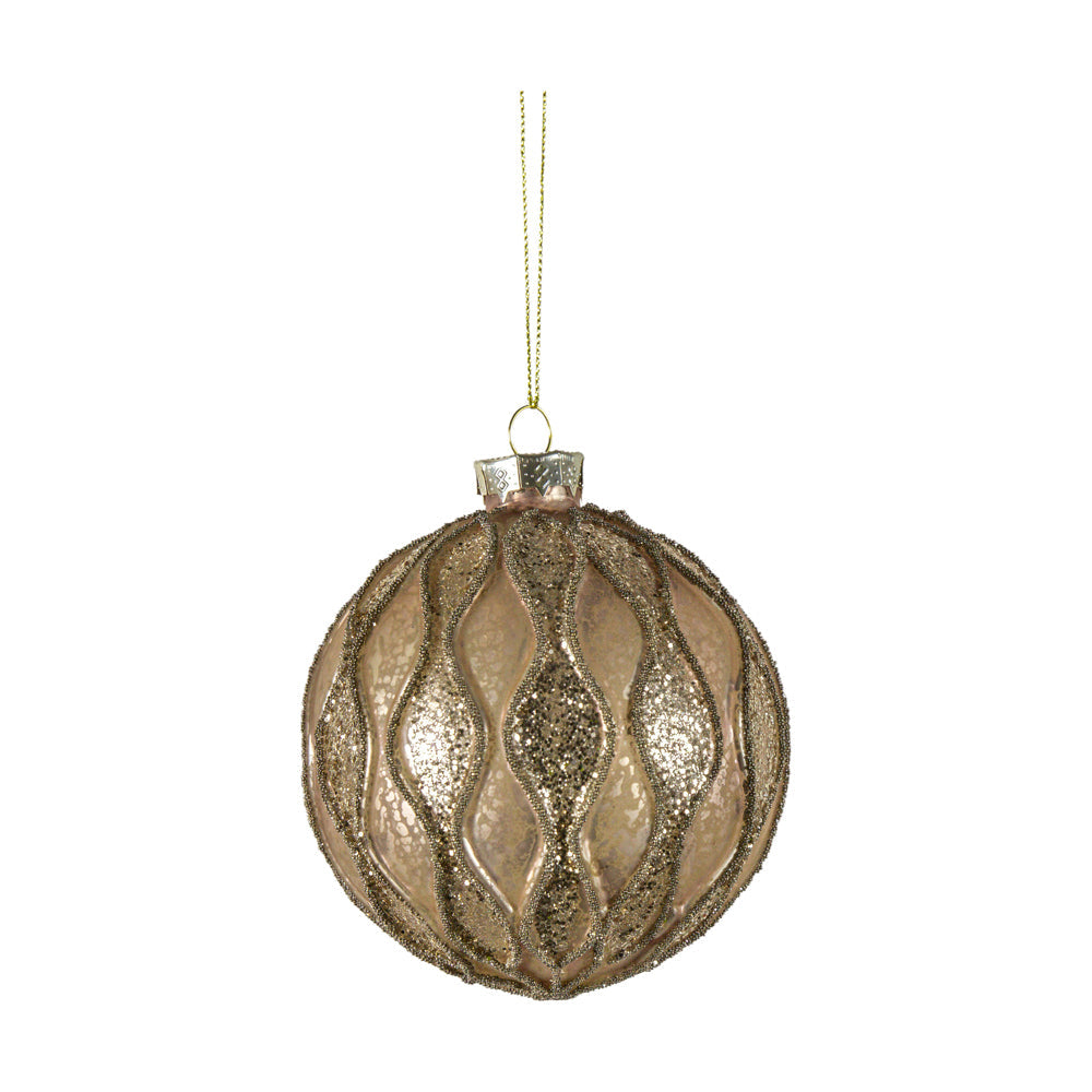 Product photograph of Gallery Interiors Set Of 3 Baubles Pale Gold Glitter Outlet from Olivia's