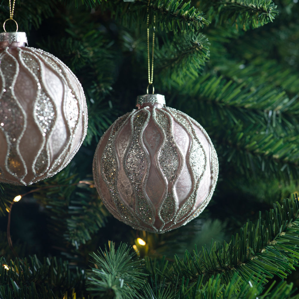 Product photograph of Gallery Interiors Set Of 3 Baubles Pale Gold Glitter Outlet from Olivia's.