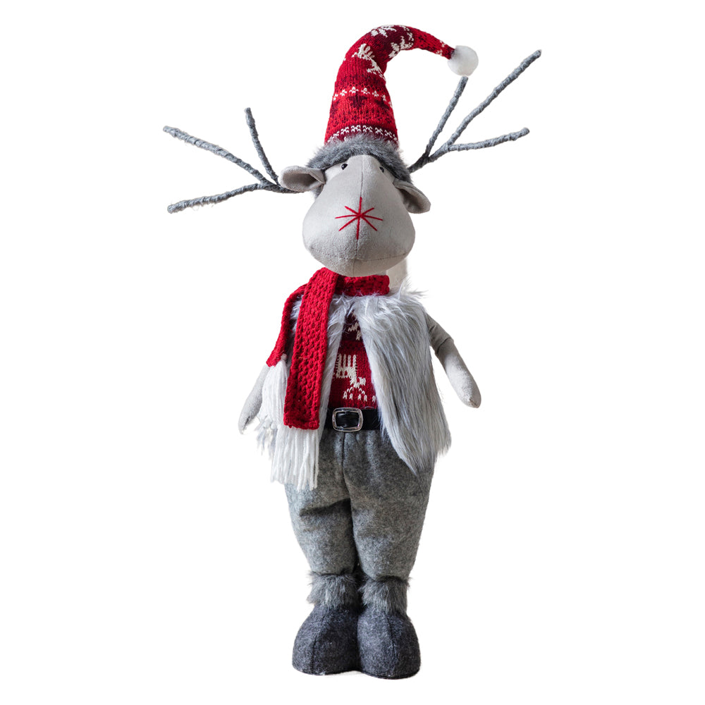 Product photograph of Gallery Interiors Standing Moose Boy Grey And Red from Olivia's