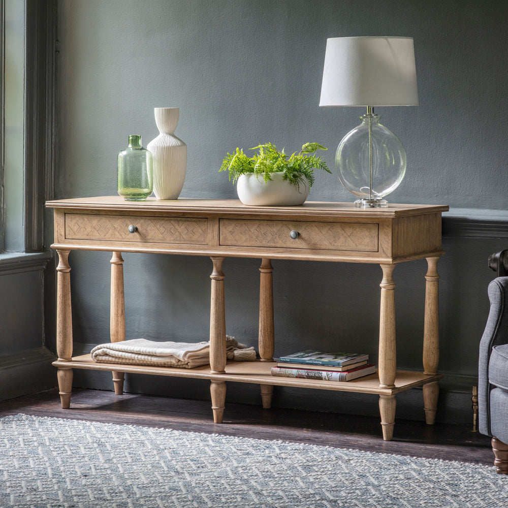 Product photograph of Gallery Interiors Mustique 2 Drawer Console Table Natural from Olivia's.