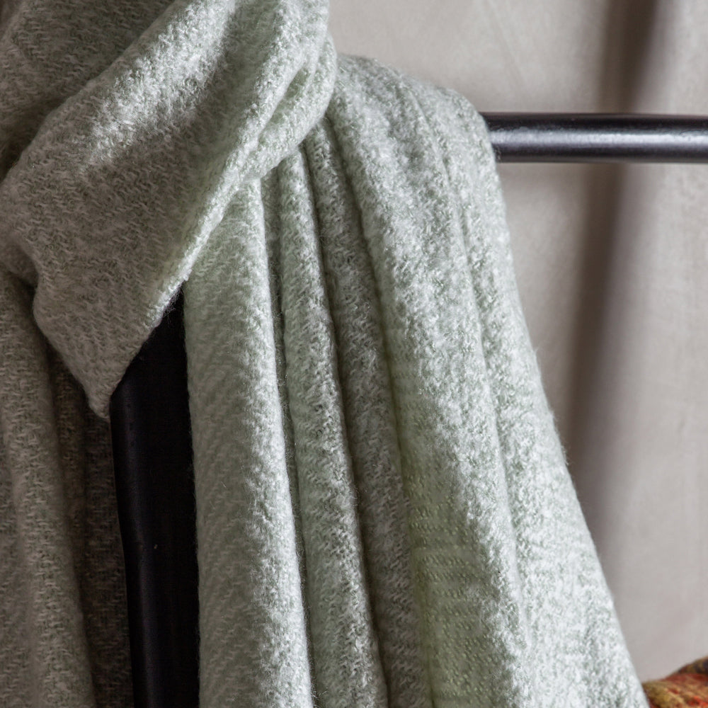 Product photograph of Gallery Interiors Herringbone Faux Mohair Throw In Sage from Olivia's.