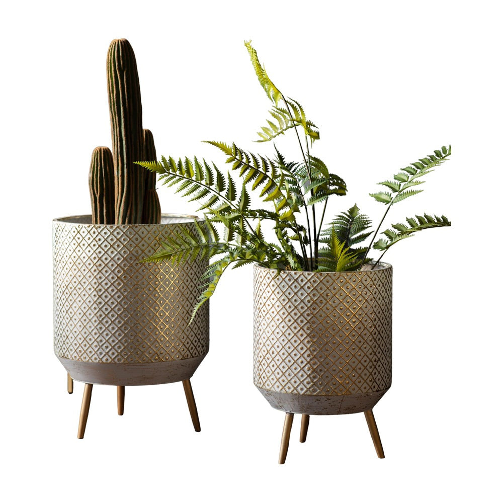 Gallery Interiors Amelia Set Of 2 Metal Planter In Gold