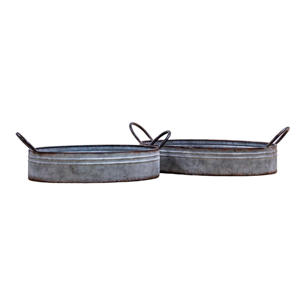 Product photograph of Gallery Interiors Set Of 2 Sauvage Galvanised Tray Grey from Olivia's.