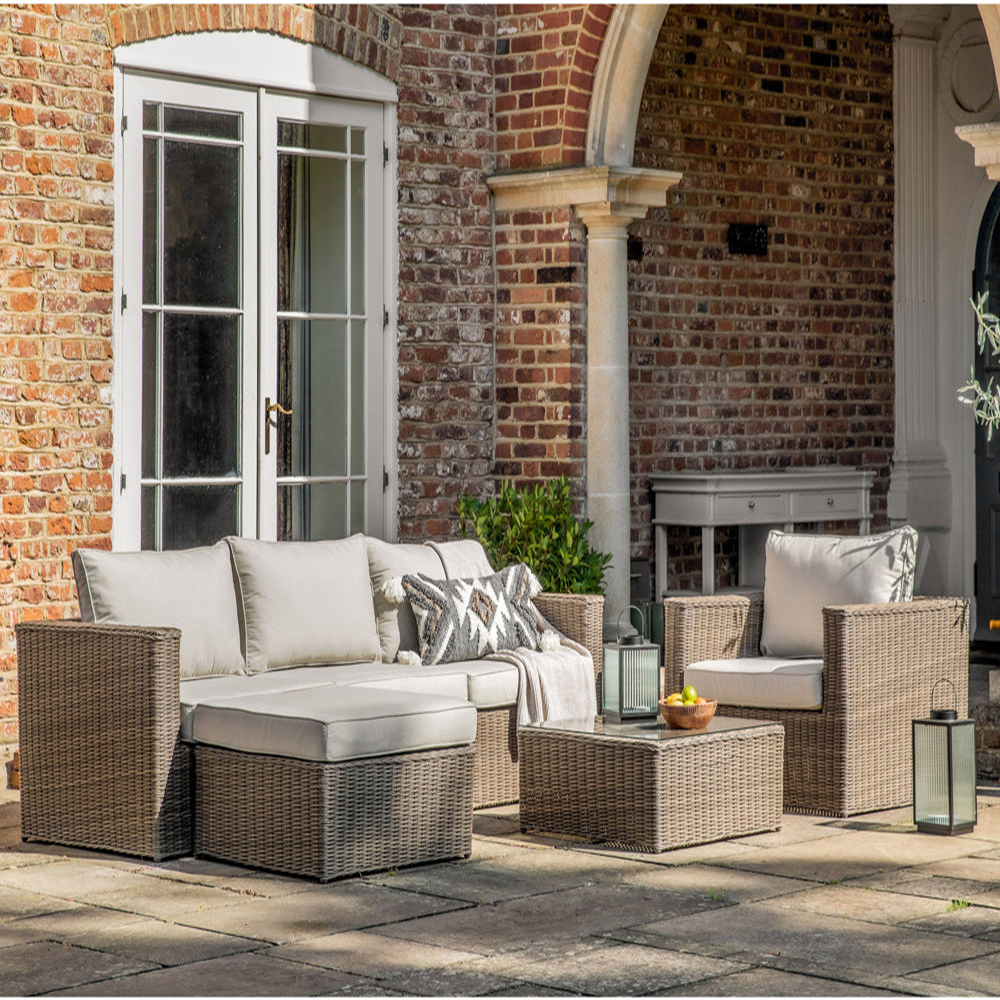 Product photograph of Gallery Outdoor Mileva Chaise 3 Seater Sofa And Chair Set In Natural from Olivia's
