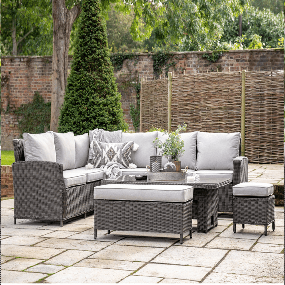 Product photograph of Gallery Outdoor Mileva Rectangle Dining Set Rising Table In Grey from Olivia's
