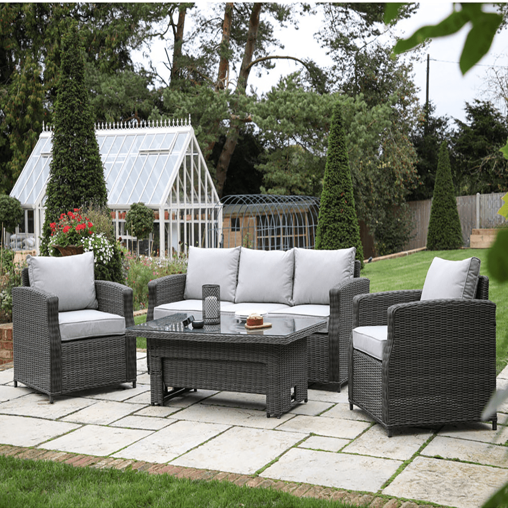 Product photograph of Gallery Outdoor Mileva 3 Seater Dining Set Rising Table In Grey from Olivia's.