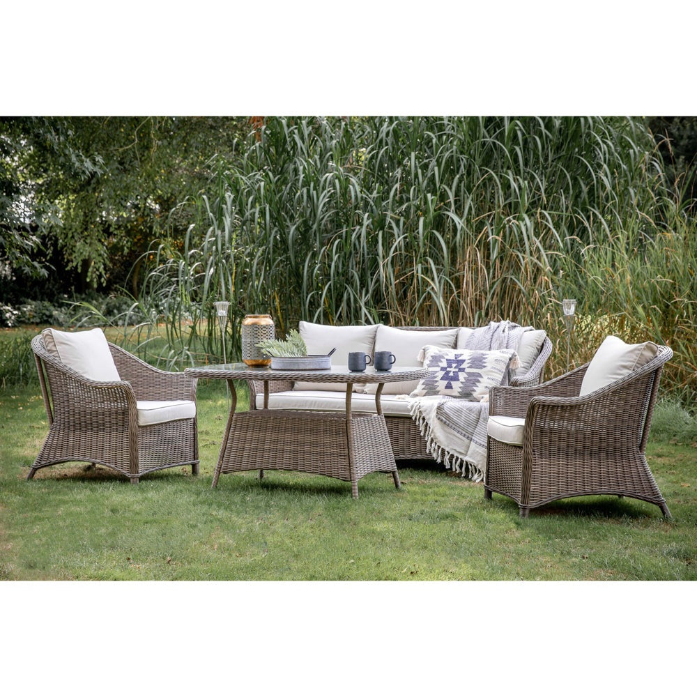 Product photograph of Gallery Outdoor Mileva Rounded Country Sofa Dining Tea Set Natural from Olivia's.