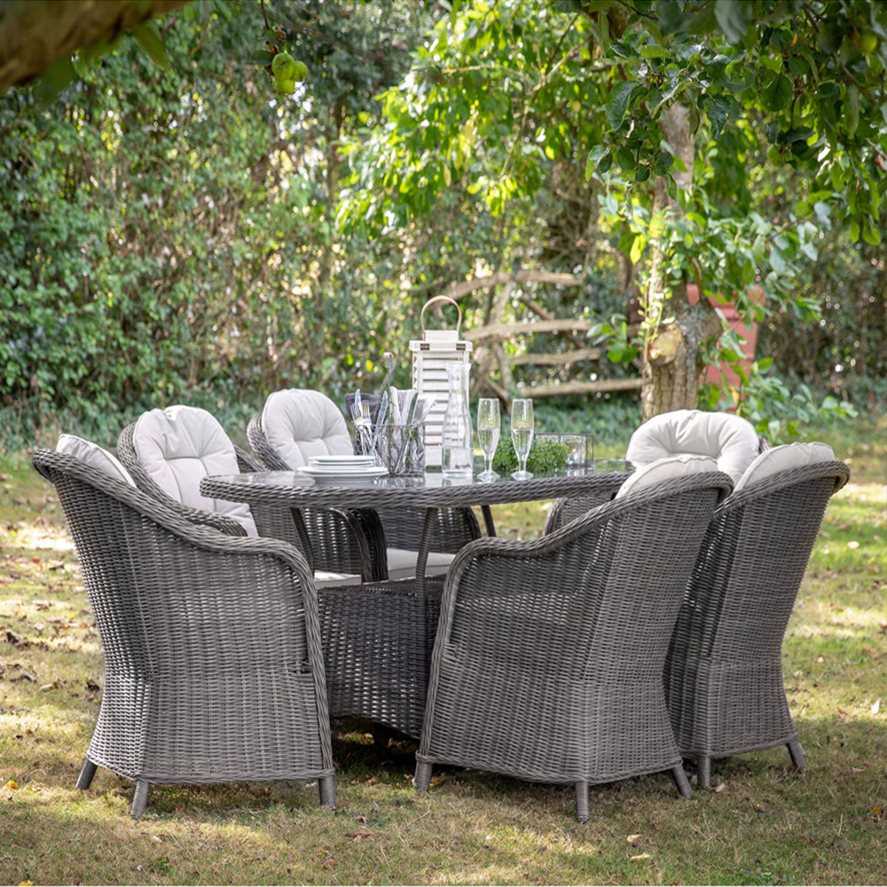 Product photograph of Gallery Outdoor Mileva 6 Seater Oval Dining Set In Grey from Olivia's