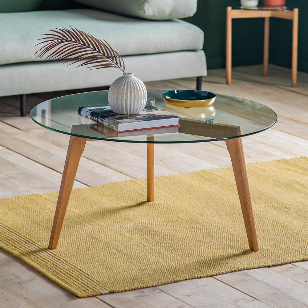 Product photograph of Gallery Interiors Blair Round Coffee Table In Oak from Olivia's.