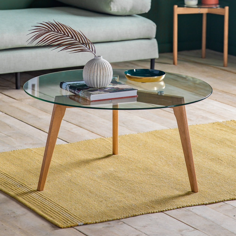 Gallery Interiors Blair Round Coffee Table in Oak