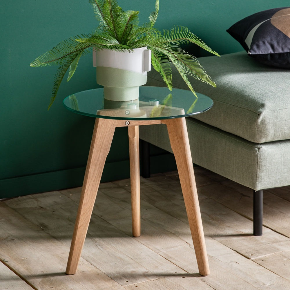 Product photograph of Gallery Interiors Blair Round Side Table In Oak from Olivia's.
