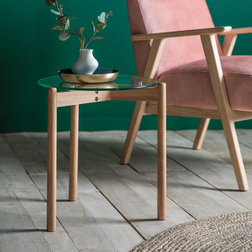 Product photograph of Gallery Interiors Moran Side Table In Oak from Olivia's.
