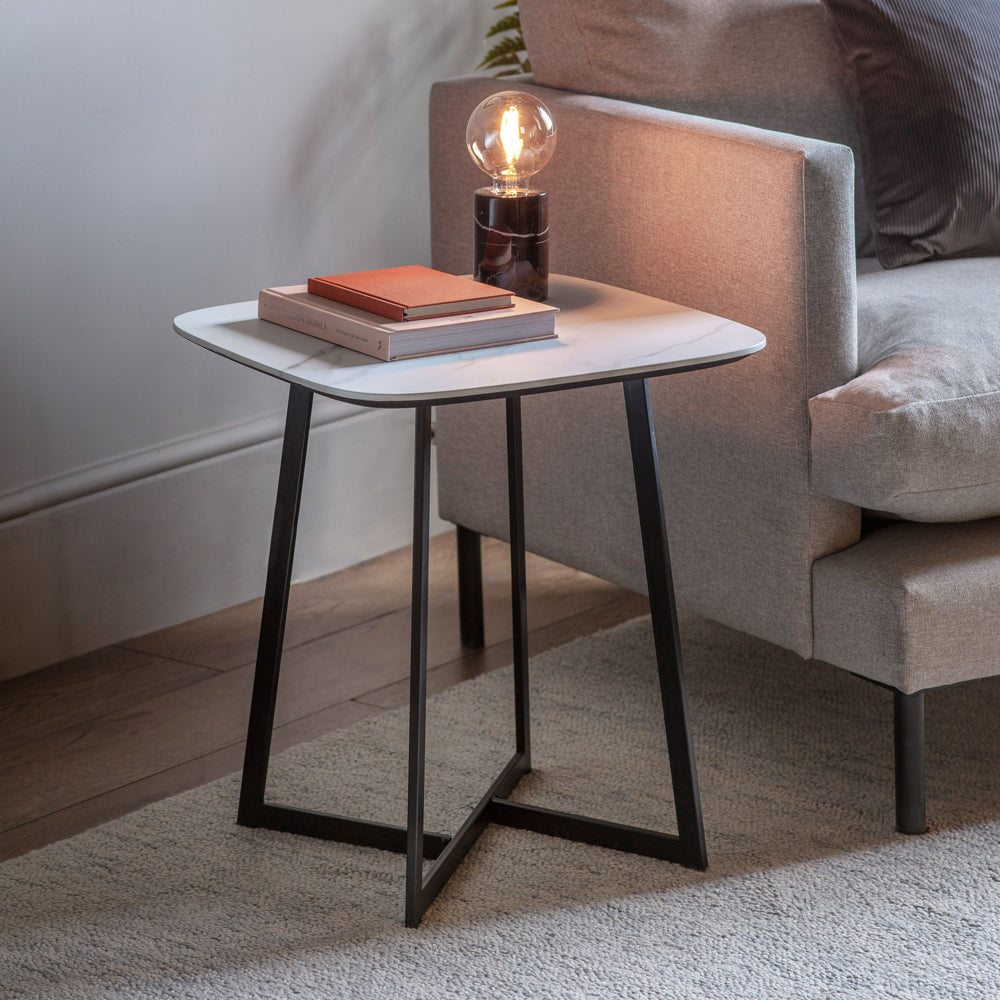 Product photograph of Gallery Interiors Finsbury Side Table In White Marble from Olivia's.