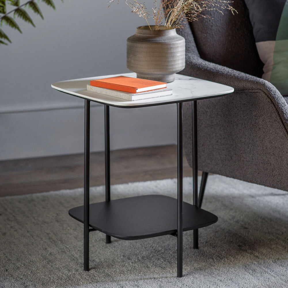 Product photograph of Gallery Interiors Ludworth Side Table In White Marble from Olivia's.