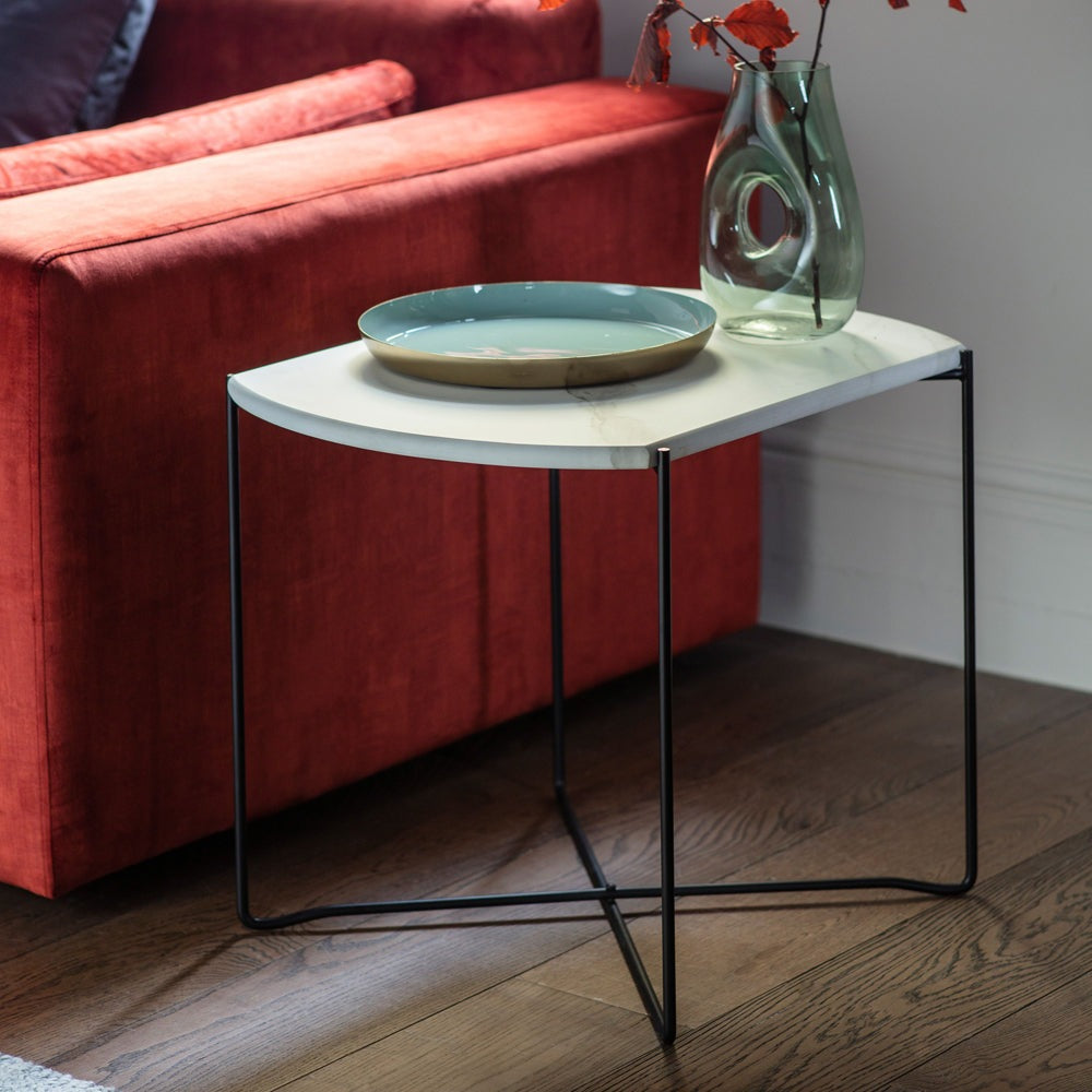 Product photograph of Gallery Interiors Linford Side Table In White Marble from Olivia's.