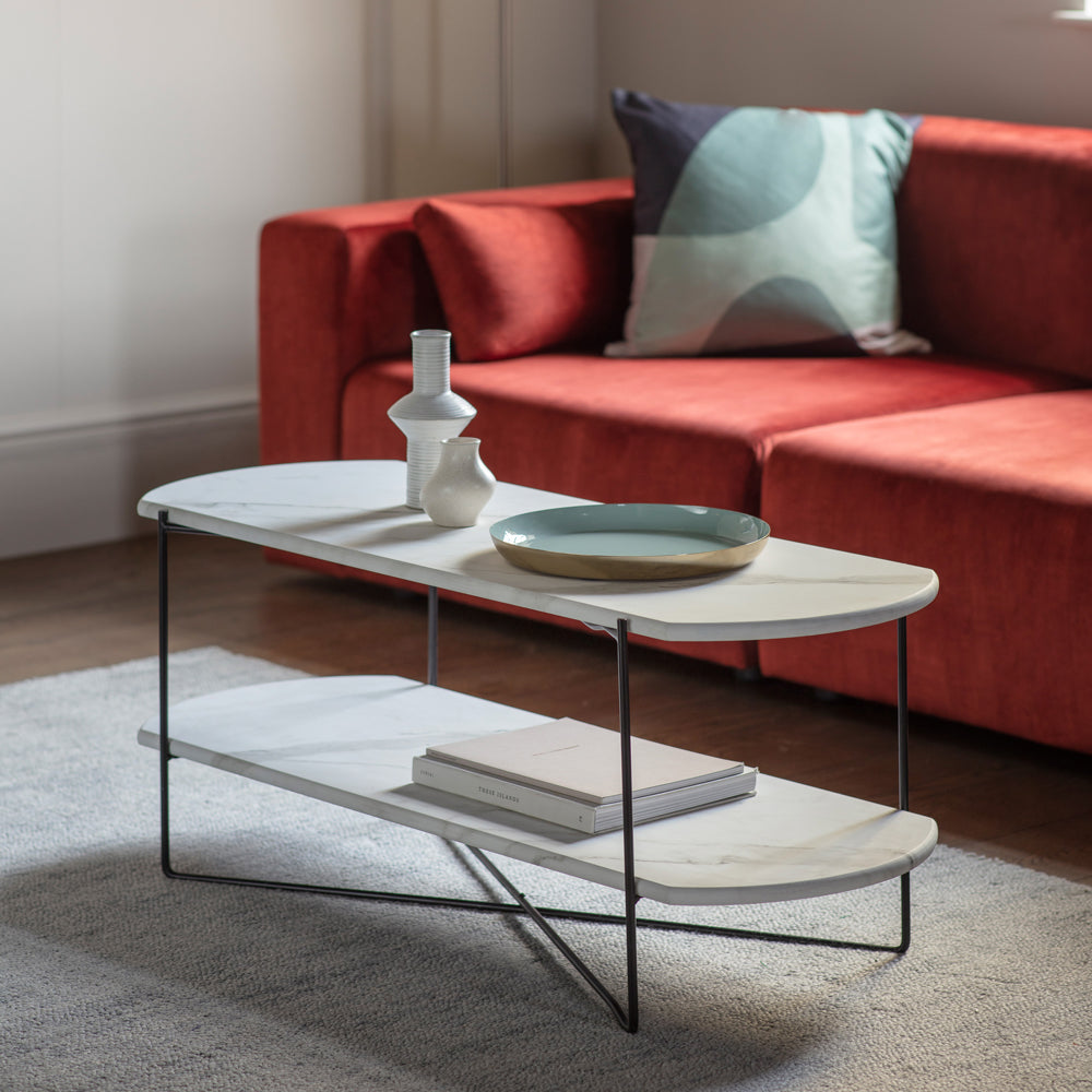 Product photograph of Gallery Interiors Linford Display Coffee Table In White Marble from Olivia's.