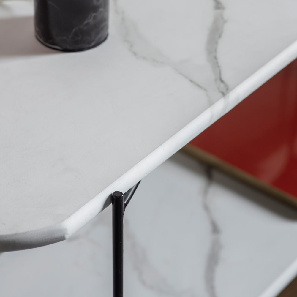 Product photograph of Gallery Interiors Linford Console Table In White Marble from Olivia's.
