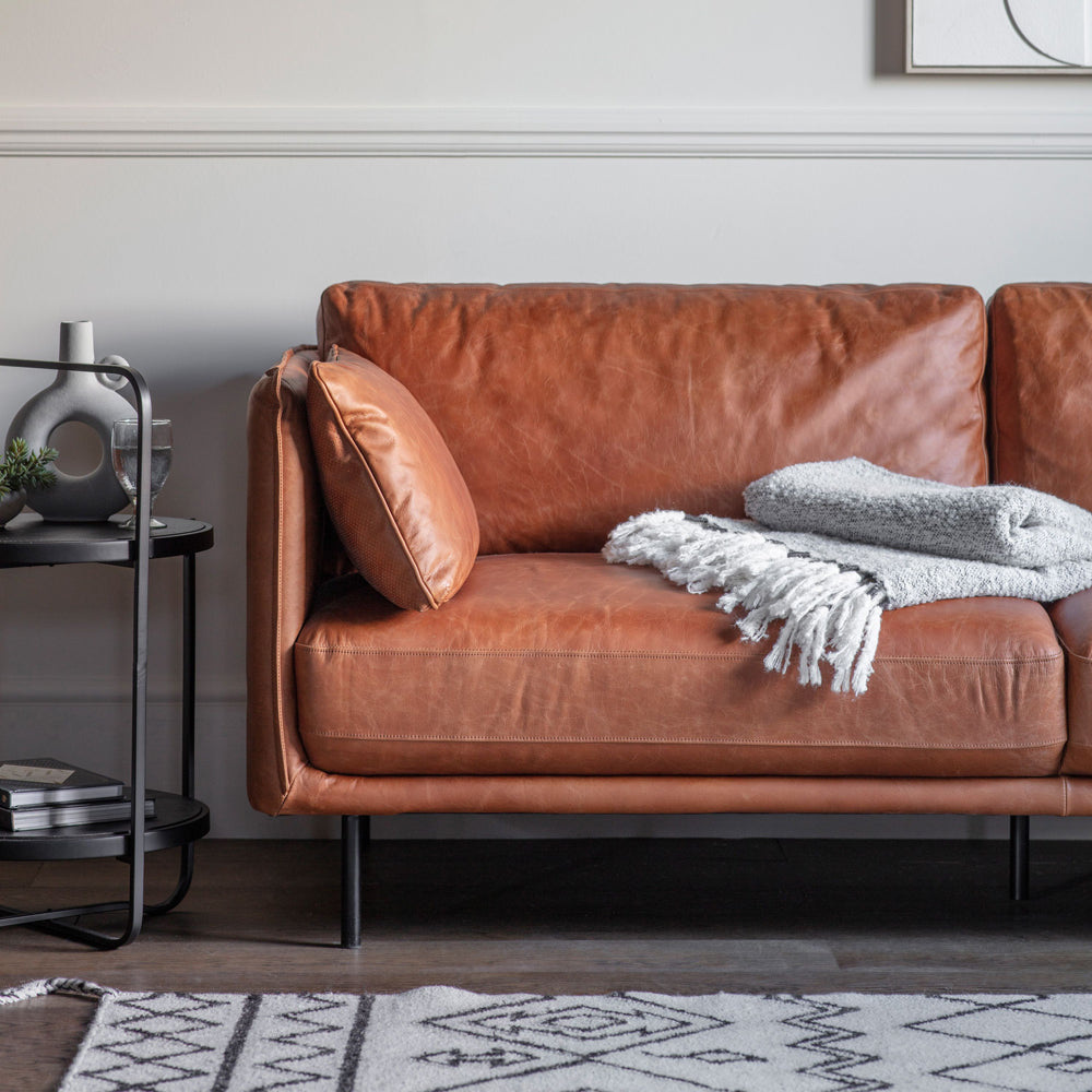 Product photograph of Gallery Interiors Cox Leather Sofa In Brown from Olivia's.