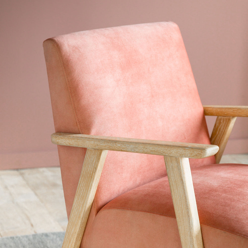 Product photograph of Gallery Interiors Saundra Armchair In Blush Velvet from Olivia's.