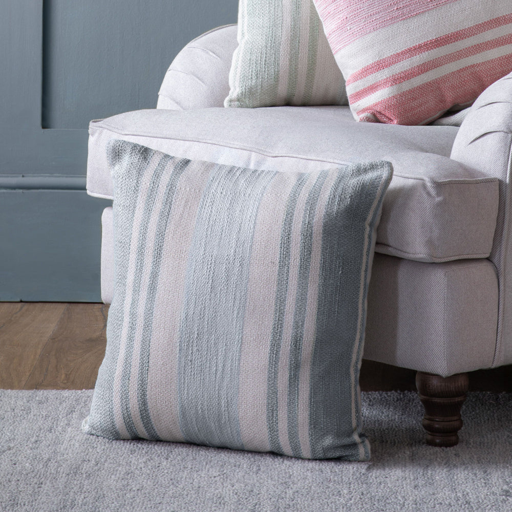 Product photograph of Gallery Interiors Lalla Stripe Cushion Light Blue from Olivia's.