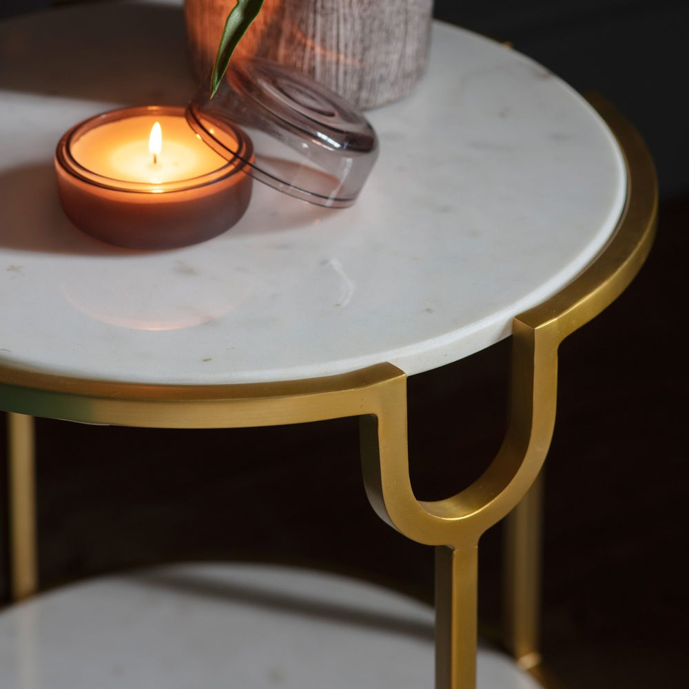 Product photograph of Gallery Interiors Petko Marble Side Table In White from Olivia's.